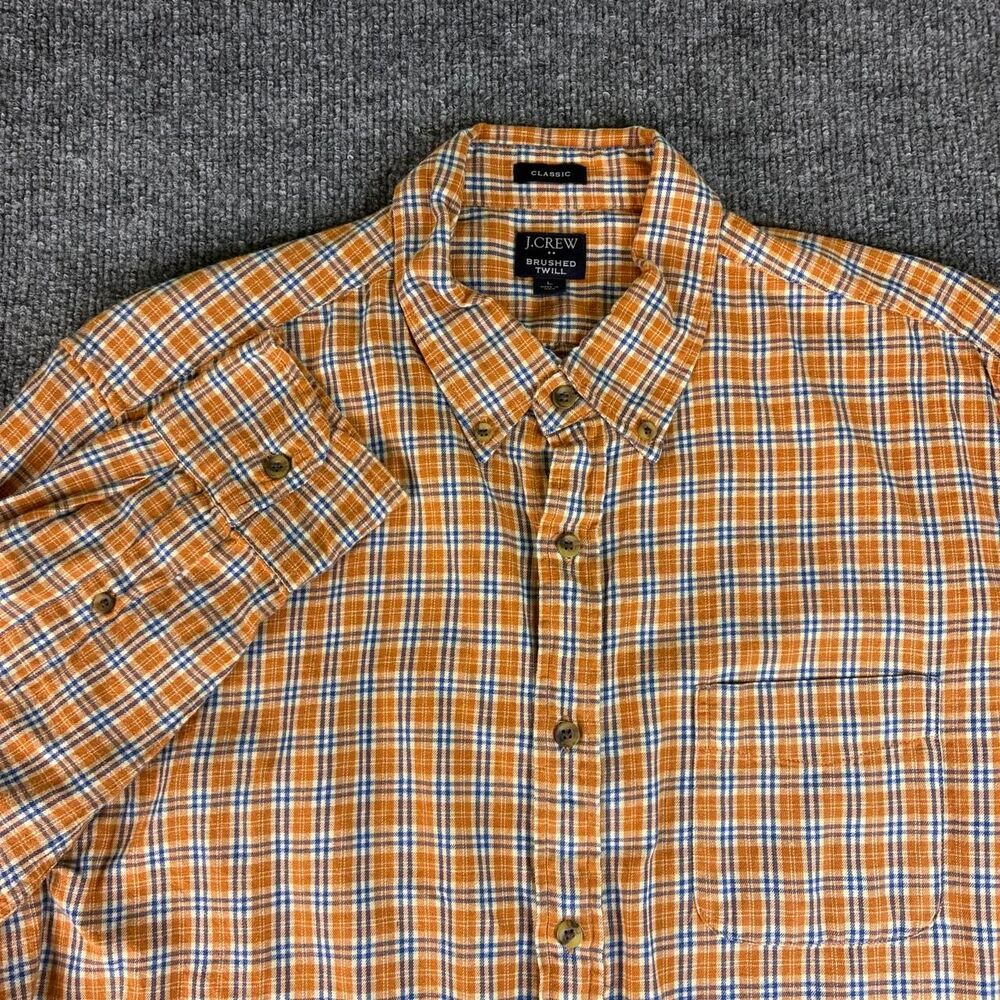 J.Crew Brushed Twill Plaid Shirt Men’s Large Orange Blue Classic Button Up